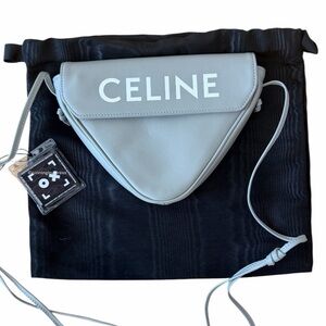 CELINE Smooth Calfskin Triangle Bag Pale Grey 10PG